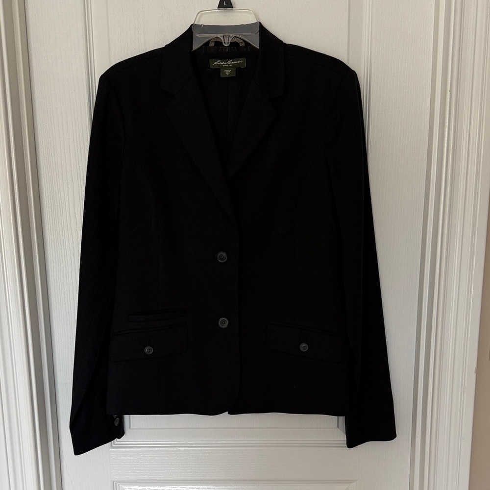 Women's Eddie Bauer Fully Lined Wool Black Blazer Size 8 Tall